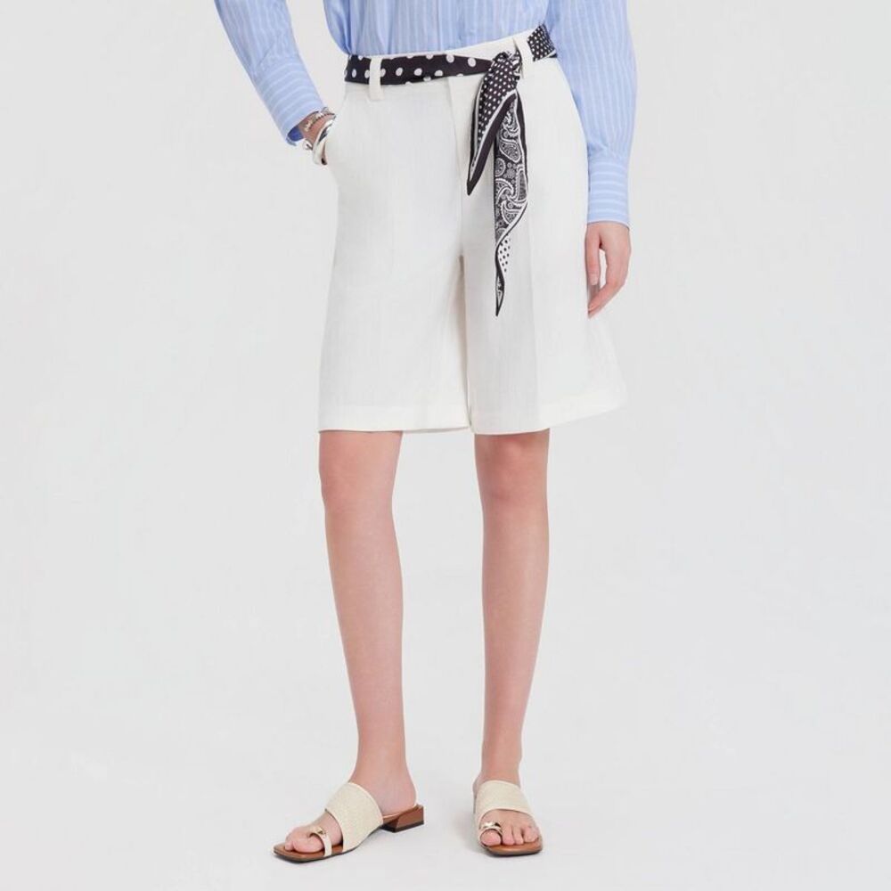 a new day White Jean Shorts with Black Accent Belt Scarf